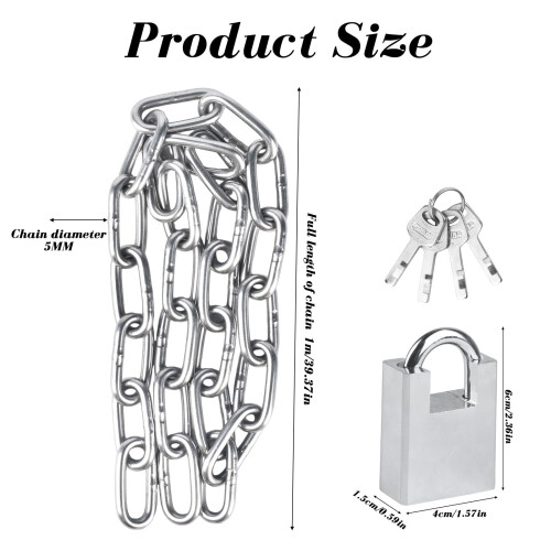 HexinYigjly 304 Stainless Steel Security Chain With Padlock - 5mm x 1 1