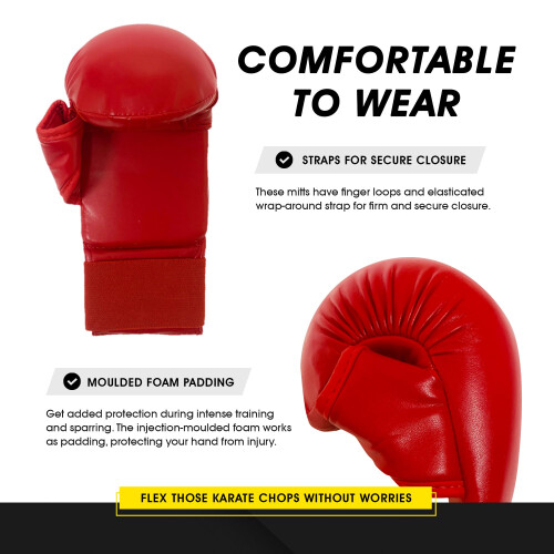 CIMAC Competition Karate Mitts with Thumb - Senior, Red - Protects 2