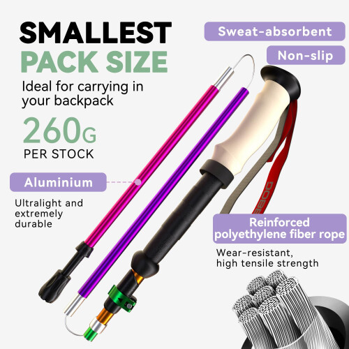 DOBESTS Folding Walking Poles 2 Pack, Lightweight Collapsible Hiking Poles 1
