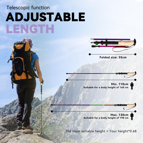 DOBESTS Walking Hiking Poles, 2 Pack Folding Trekking Stick with 2
