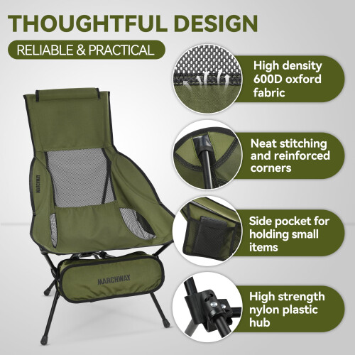 MARCHWAY Lightweight Folding High Back Camping Chair with Head 2