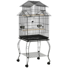 Vogelkäfig aus Holz für den Innenbereich mit Tablett, 4 Rollen und Sitzstange, 50 x 49 x 137 cm