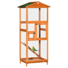 165 cm hoher Vogelkäfig aus Holz für den Außenbereich mit 2 Türen und herausnehmbarer Schale, Orange