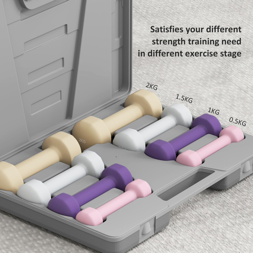 Homcom 10Kg Dumbbells Set With Carry Case, Hand Weights For Women And
