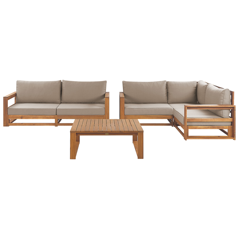 Beliani Timor 4 Seater Garden Lounge Set With Table Light Certified Acacia Wood Modular Brown