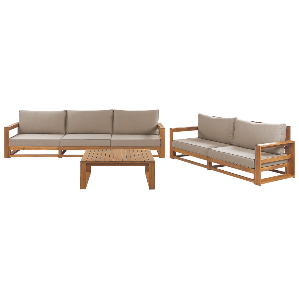 Beliani Timor 5 Seater Garden Lounge Set With Table Light Certified Acacia Wood Modular Brown
