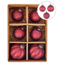 Set of 6 Baubles ARGENTIN Glass Red
