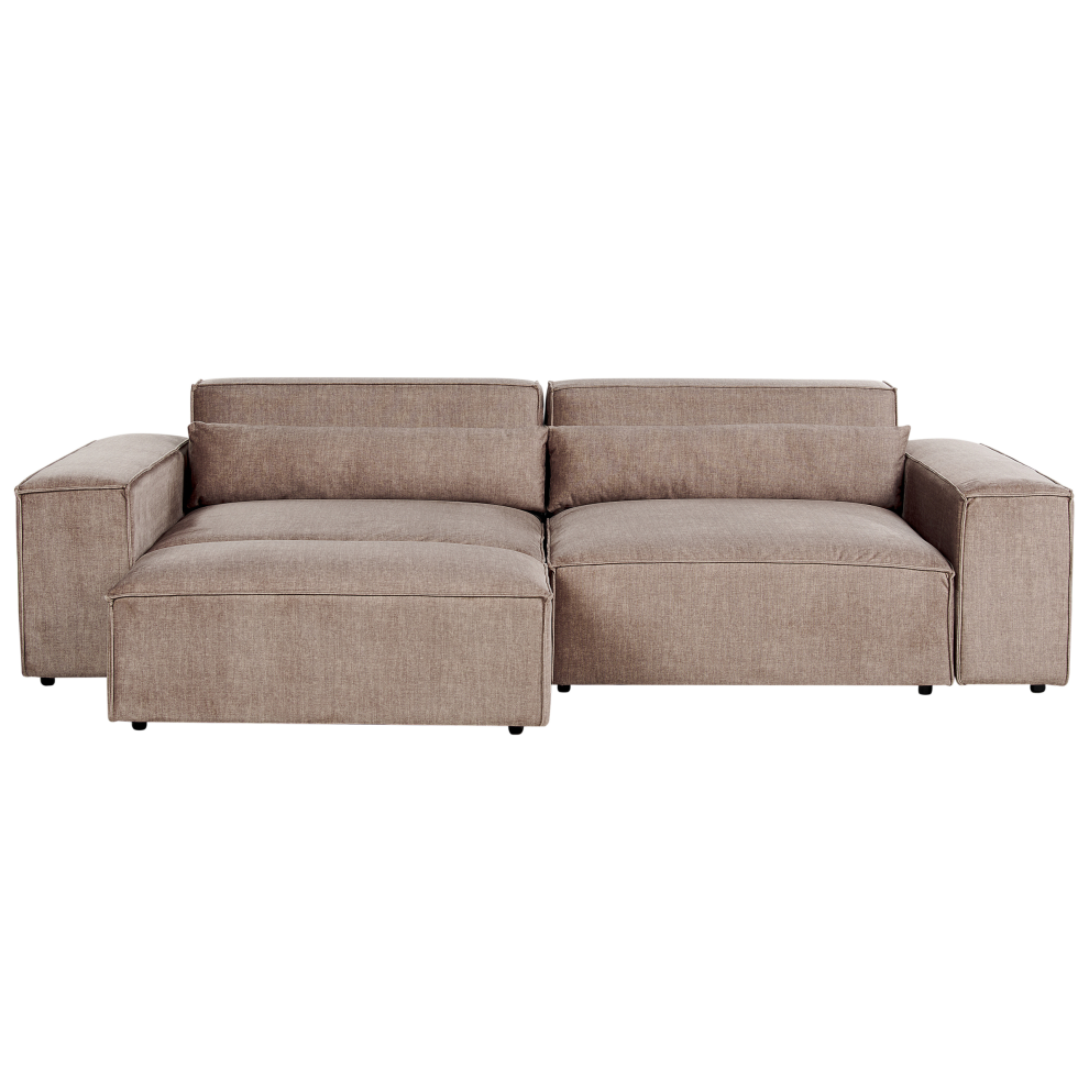 Beliani Modular Sofa 3 Seater Hellnar Light Brown Fabric With Ottoman