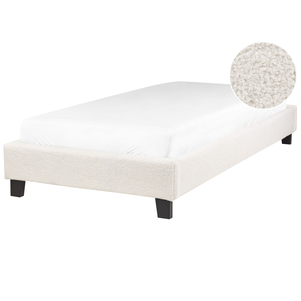 Beliani Bed Without Headboard Boucle Roanne 90 X 200 Cm (Eu Single) Light Beige
