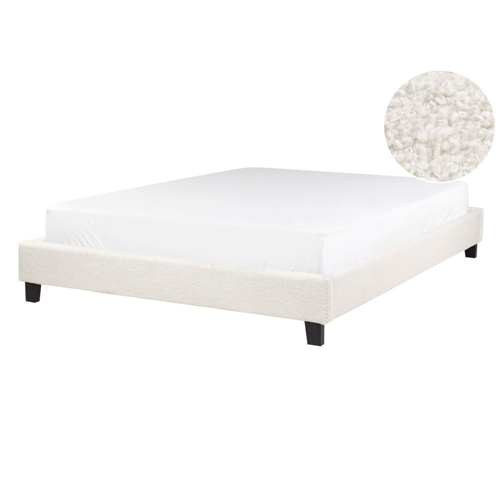 Beliani Bed Without Headboard Boucle Roanne 140 X 200 Cm (Eu Double) Light Beige