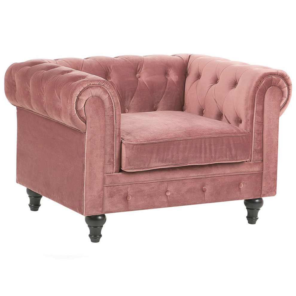 Beliani Armchair Chesterfield Velvet Pink
