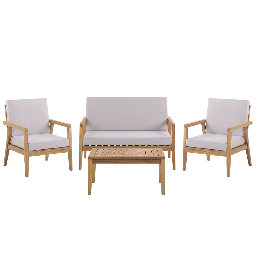 Beliani Garden Lounge Set With Table 4 Seater Pallano Taupe Acacia Wood