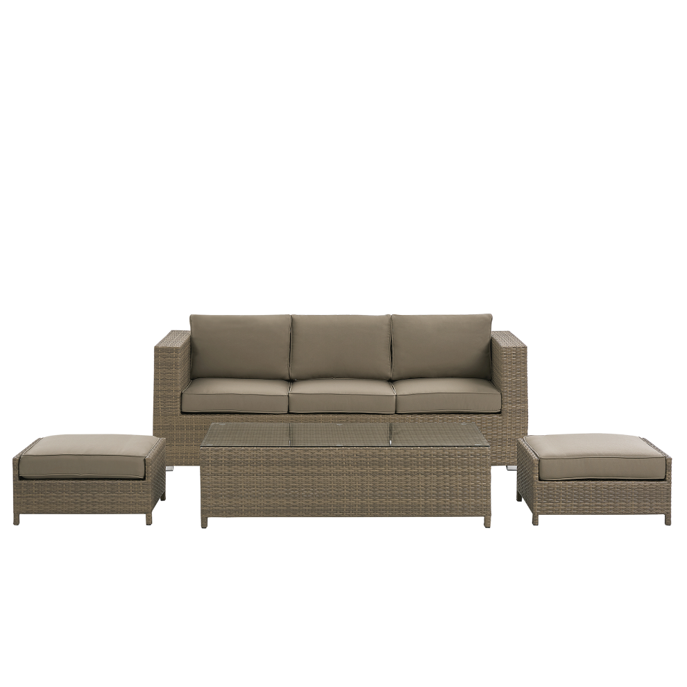 Beliani Garden Lounge Set With Table 5 Seater Belluno Brown Pe Rattan