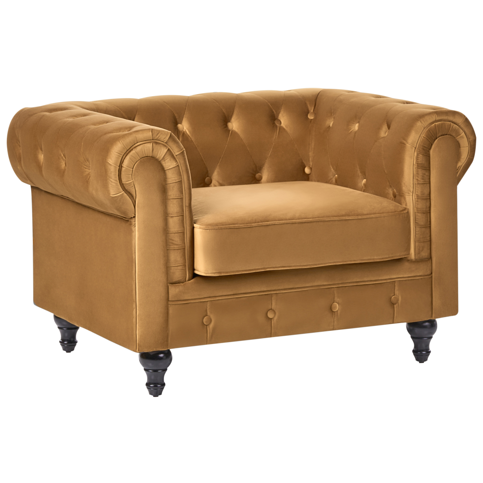 Beliani Armchair Chesterfield Velvet Gold