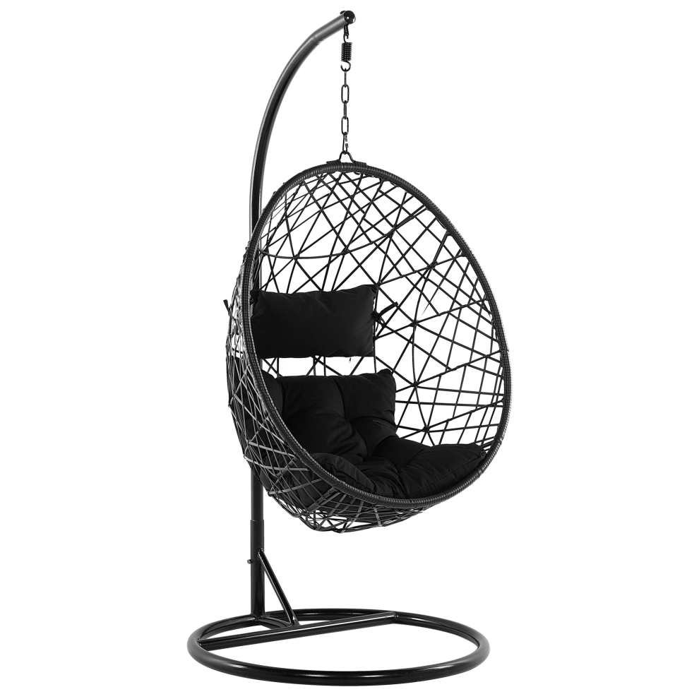 Beliani Hanging Chair With Stand Alatri Pe Rattan Black