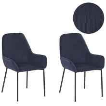 Set of 2 Dining Chairs LOVERNA Corduroy Dark Blue