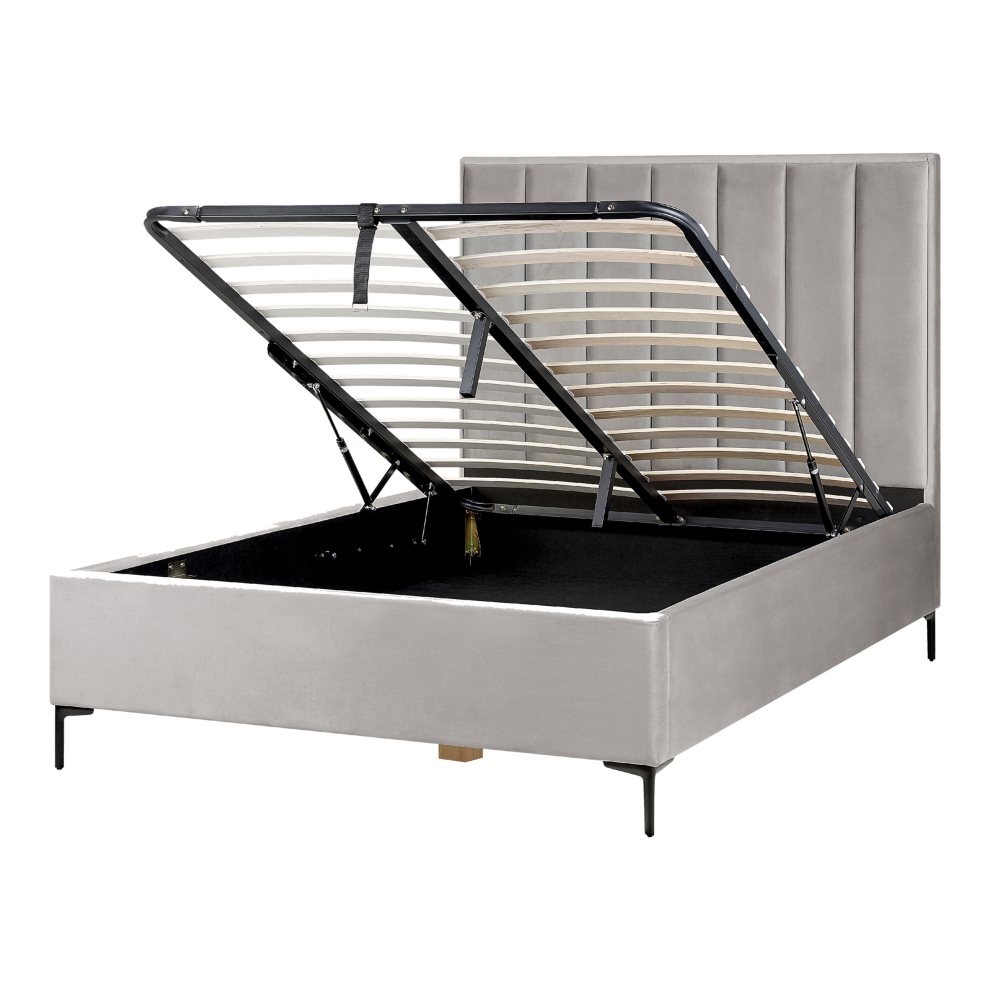 Beliani Ottoman Bed Sezanne Velvet Light Grey 140 X 200 Cm (Eu Double)