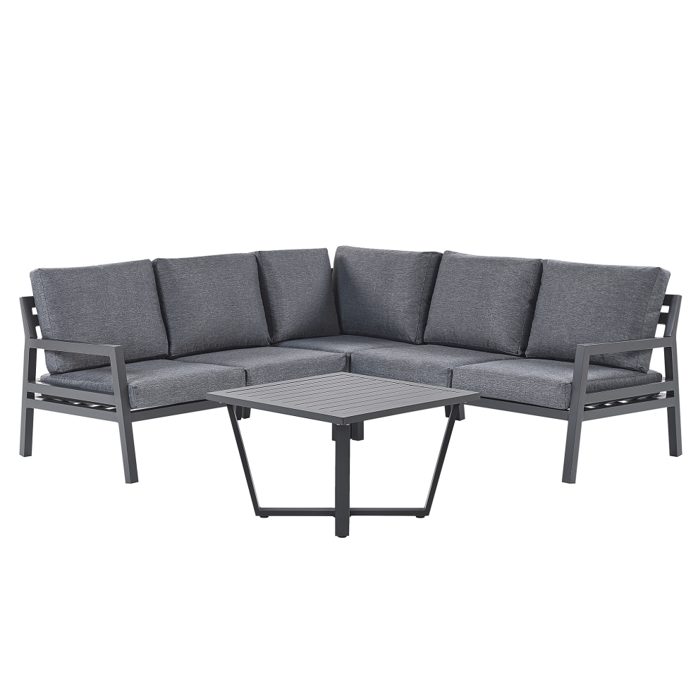 Beliani Garden Corner Sofa With Table 5 Seater Vizzini Grey Metal