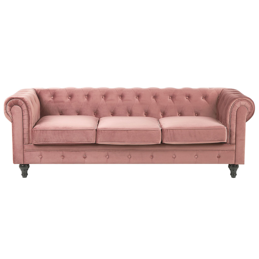 Beliani Sofa 3 Seater Chesterfield Velvet Pink