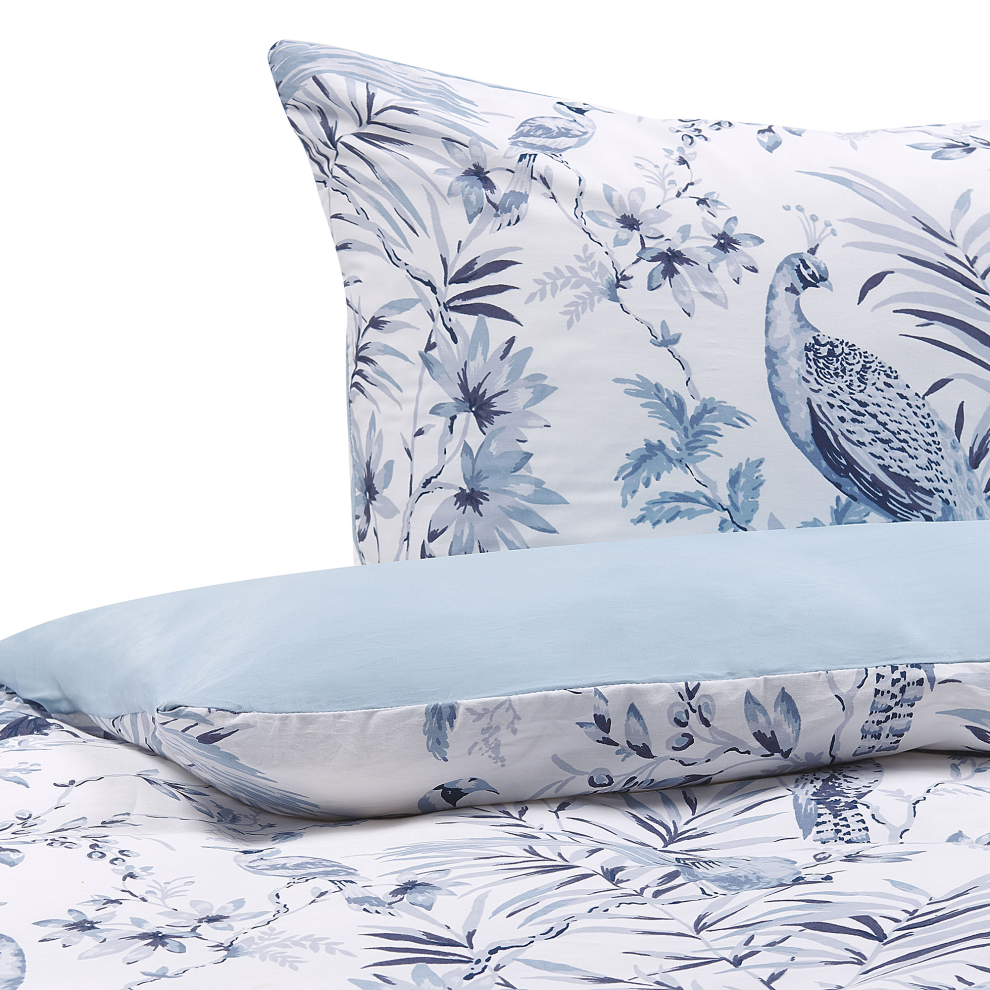 Beliani Duvet Cover Set Ballard Sateen Cotton 155 X 220 Cm Blue