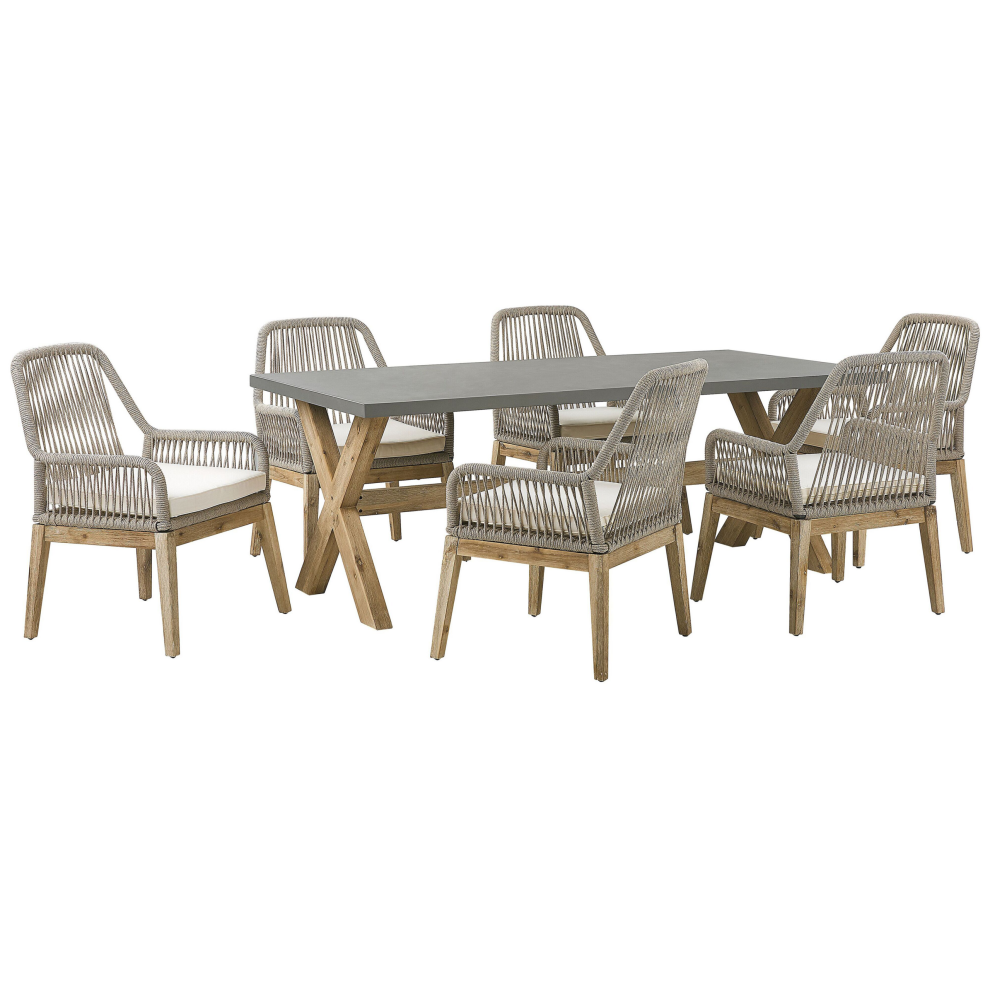 Beliani Olbia 6 Seater Garden Dining Set Beige With Cushions