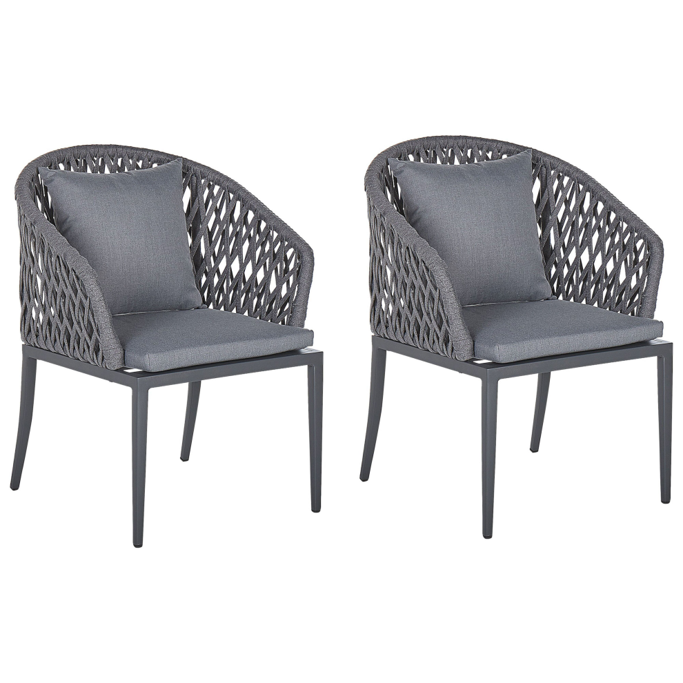 Beliani Set Of 2 Garden Chairs With Cushions Lipari Metal Grey