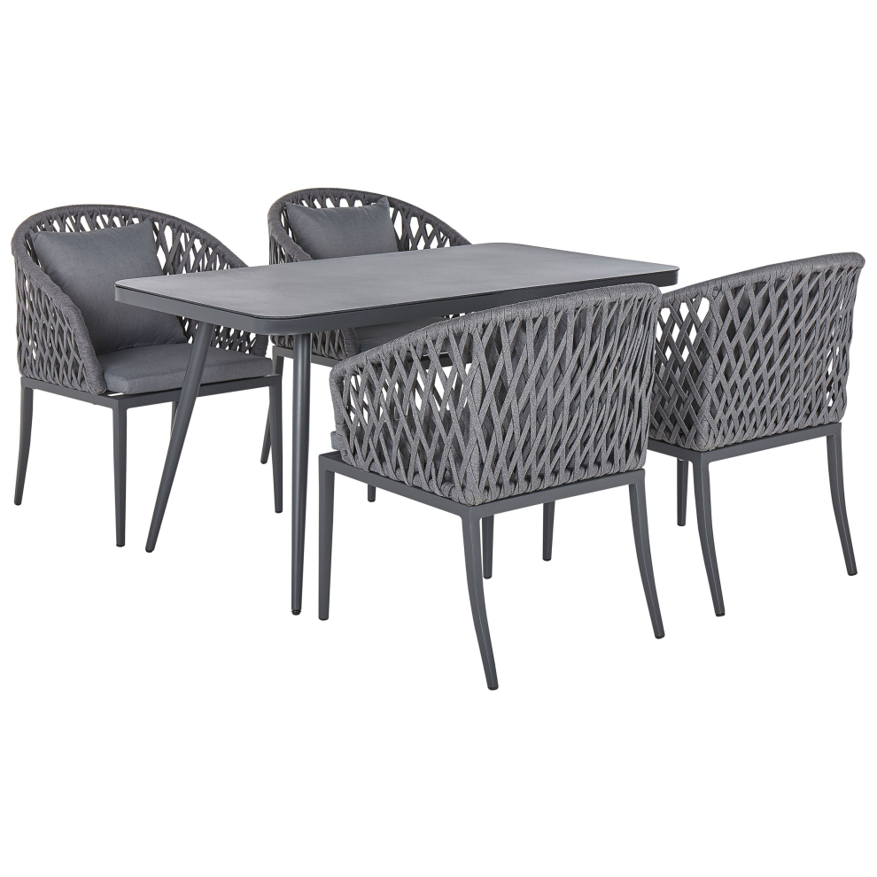 Beliani Garden Dining Set 4 Seater Lipari Grey Metal With Cushions