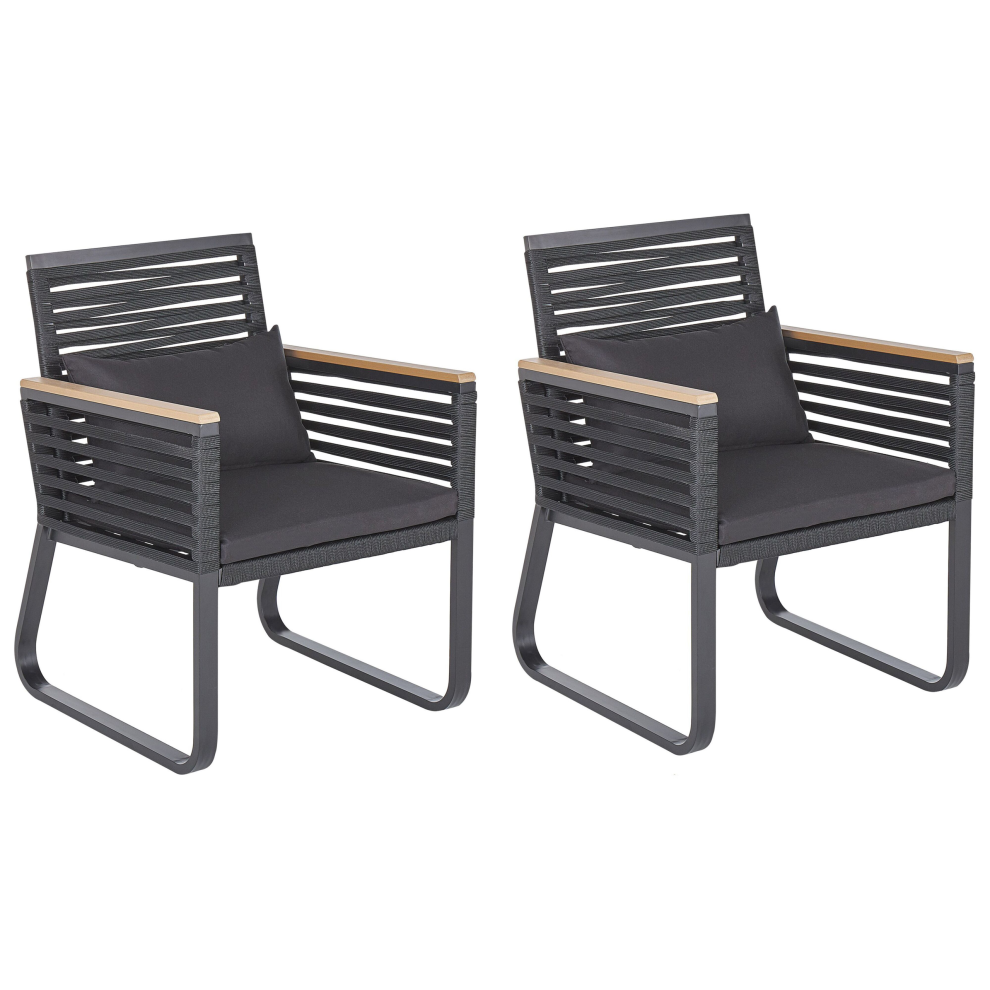 Beliani Set Of 2 Garden Chairs With Cushions Canetto Metal Black