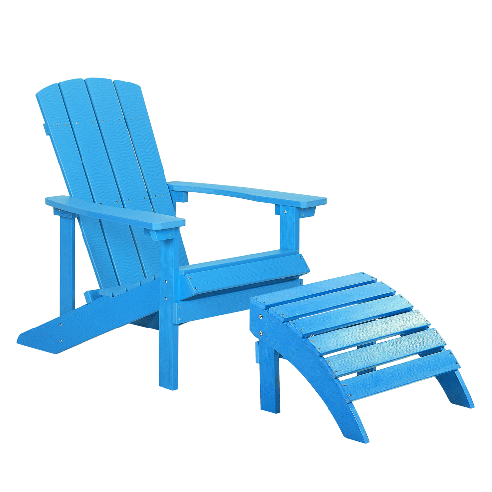 Beliani Garden Chair Adirondack With Footstool Blue