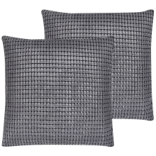 Set of 2 Decorative Cushions ASPIDISTRA Velvet 45 x 45 cm Grey Geometric Pattern