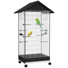 Vogelkäfig mit Rädern und herausnehmbarer Schale, 155 cm hohe Voliere mit Sitzstangen und Futterstellen