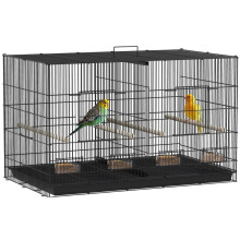 Vogelkäfig mit Trennwand und unterer Ablage, aus Stahl und PP, 94 x 57 x 57 cm