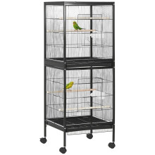 Vogelvoliere für den Innenbereich mit Rollen und herausnehmbaren Schalen, 51,5 x 50 x 140 cm, Schwarz