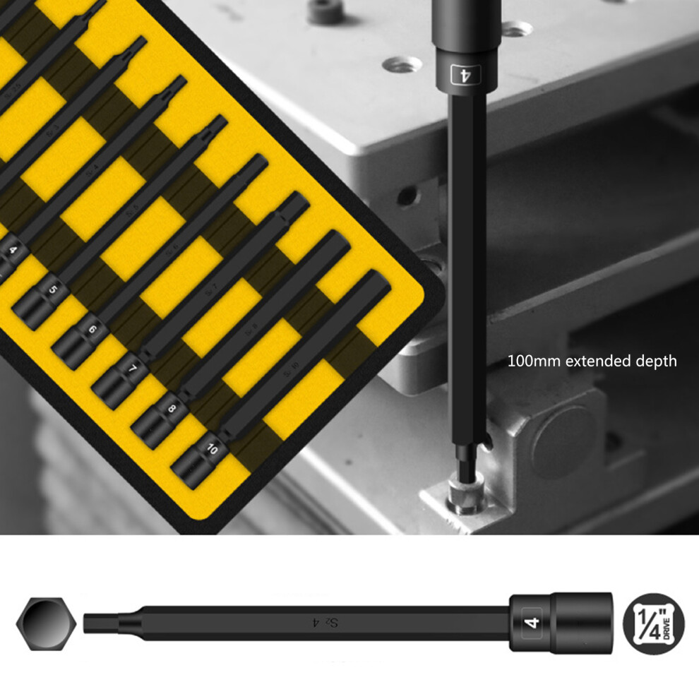 9Pcs Long Magnetic Hexagonal Key Socket Tool Alloy Steel For Tight Space Repair 7754004767010