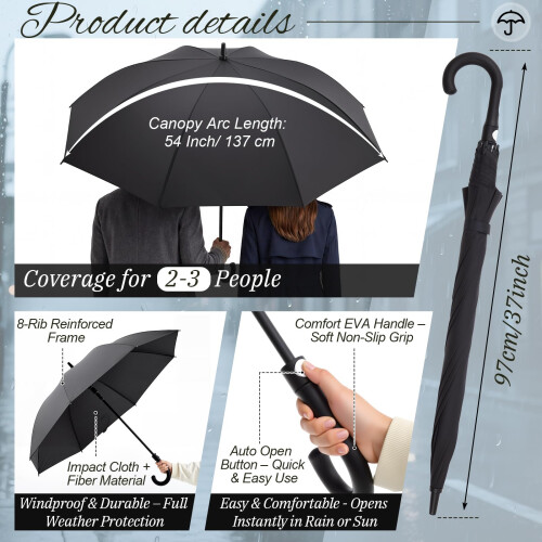 Weewooday 2 Pcs 54 Inch Golf Umbrella Windproof Extra Large, 1