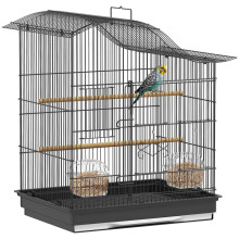 4-türiger Vogelkäfig mit 2 Futternäpfen, 2 Sitzstangen und Tablett, Metall und Kunststoff, 47,5 x 36 x 54,5 cm