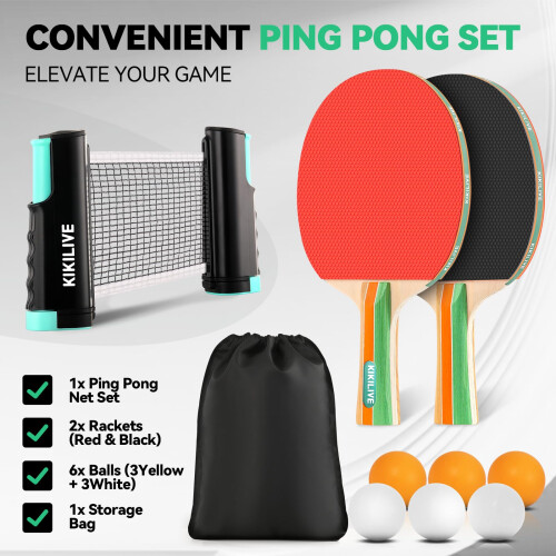 KIKILIVE 2 Player Table Tennis Set, Ping Pong Set with Retractable 1