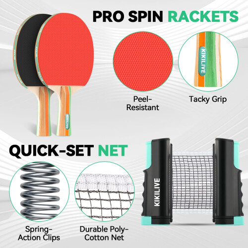 KIKILIVE 2 Player Table Tennis Set, Ping Pong Set with Retractable 2