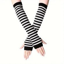 (Black white Stripes) Lange anime-manga-armwarmers voor dames (zwart/wit gestreept), elastische pols- en elleboogmanchethandschoenen-achtige