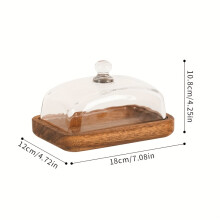 (【Rectangular Burls Wood】 Glass Lid) Houten kaasdoos met glazen deksel, bewaardoos voor boter en kaas, dessertbord