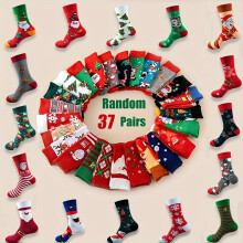 37 paar unisex kerstzachte comfortabele halfhoge sokken, willekeurige herfst en winter one size kerstman, kerstboom
