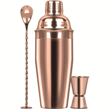(Rose Golden) 24oz Professional 18/8 Stainless Steel Cocktail Shaker Set with Margarita Mixer, Measuring Jigger & Mixing Spoon -