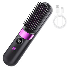 Brosse Lissante Sans Fil, Brosse Chauffante pour Cheveux Courts et Longs, Brosse Lissante Portable