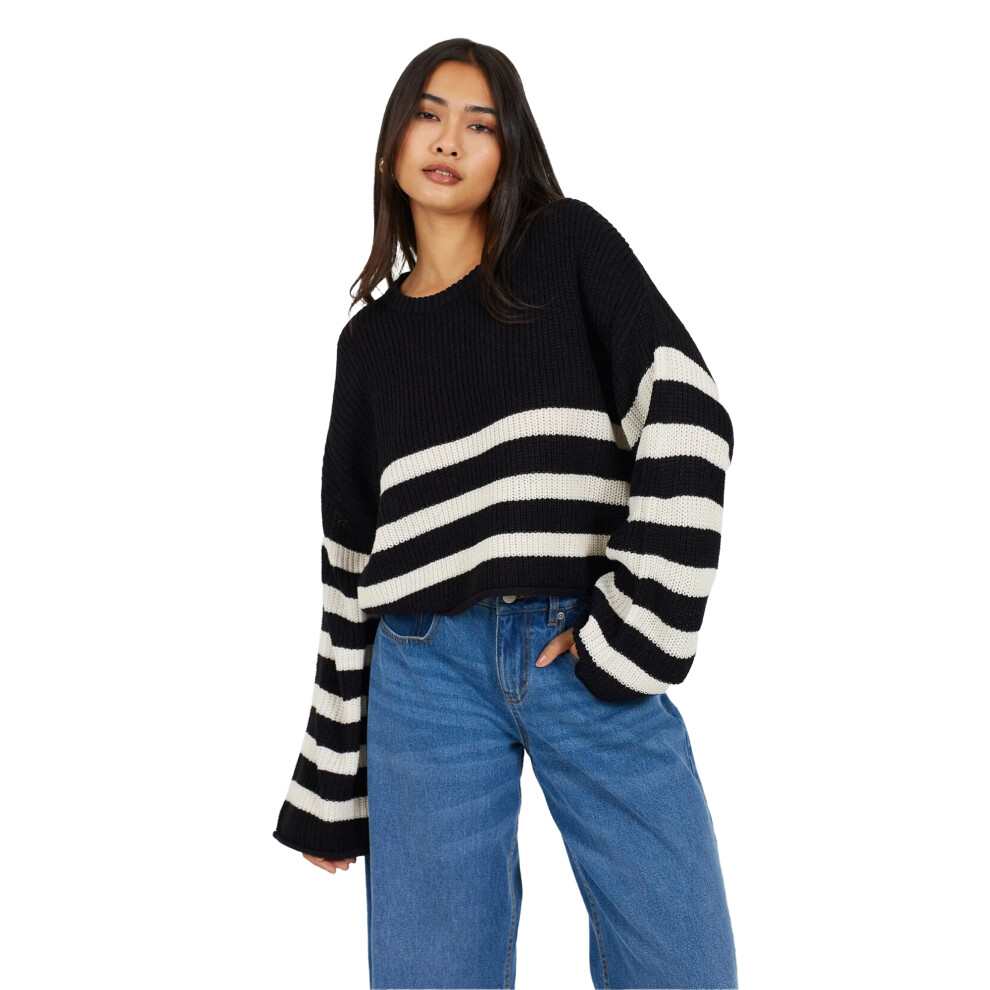 Brave Soul (S, Black) Womens/Ladies Striped Cropped Jumper