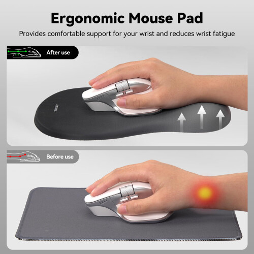 TeckNet TECKNET Mouse Mat Wrist Support, Ergonomic Mouse Mat with Slow-rebound Memory Foam, Mouse Pad with Non-slip PU Base, Waterproof Computer Mousepad for 1