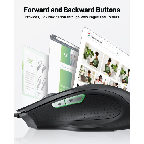 Acer Acer Wired Mouse, Ergonomic Computer Mouse with 6 Buttons, 4 Adjustable DPI up to 3200, Optical Sensor, USB Mice wired 1.5m Cable, Compatible with La 2