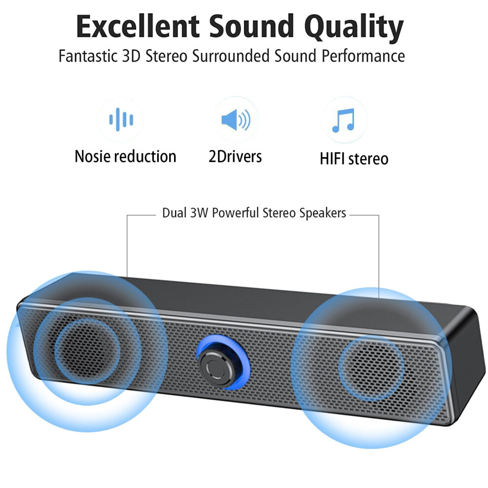 Fayaz Usb Computer Speakers, 6W Computer Soundbar For Pc,Desktop Laptop,Usb Tablet, Mini Portable Soundbar With 3D Surround Stereo, Broad Compatibili 5006177100838