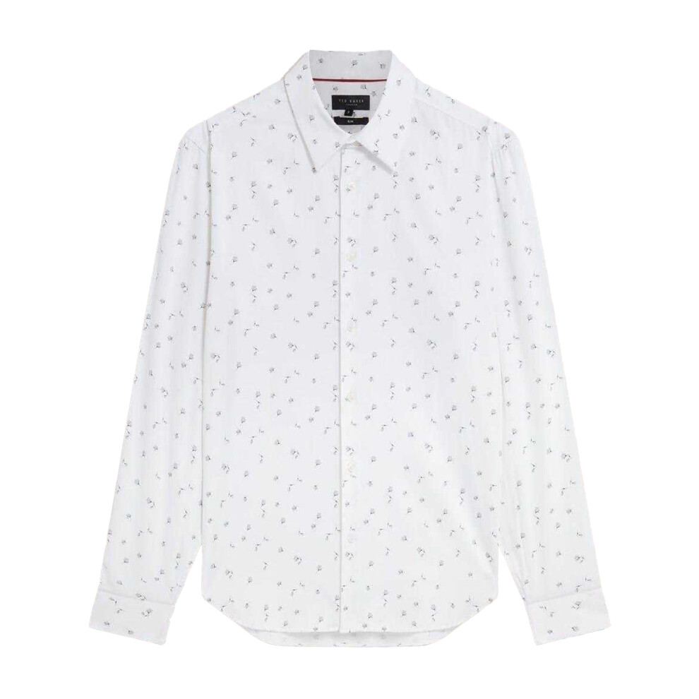 Ted Baker (M, White) Mens Floral Slim Long-Sleeved Shirt