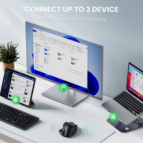 TeckNet TECKNET Bluetooth Mouse (BT5.0/3.0 and 2.4G), Multi-Device Wireless Mouse, 4800 DPI Rechargeable Silent Mice, Computer Mouse with Thumb Rest, Ergonom 2