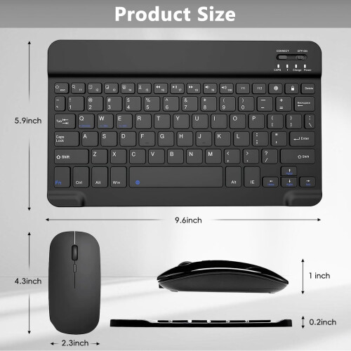 Wireless Keyboard and Mouse Combo - Ultra Slim Bluetooth 5.0 Rechargeable Set with USB-C,Portable for iPad,Mac, Windows,Android Smartphone (10-inch 7 1